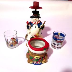 Lot of 4 Christmas candle holders (3 votive + 1 taper)